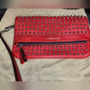 Burberry Red Leather Clutch with Silver Studs